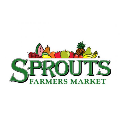 Logo of sprouts farmers market featuring the word "sprouts" in large green letters, with a graphic array of colorful fruits and vegetables above it.