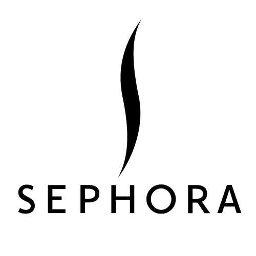 Logo of sephora featuring a bold, black font spelling "sephora" underneath a simple, stylized black flame-like design.