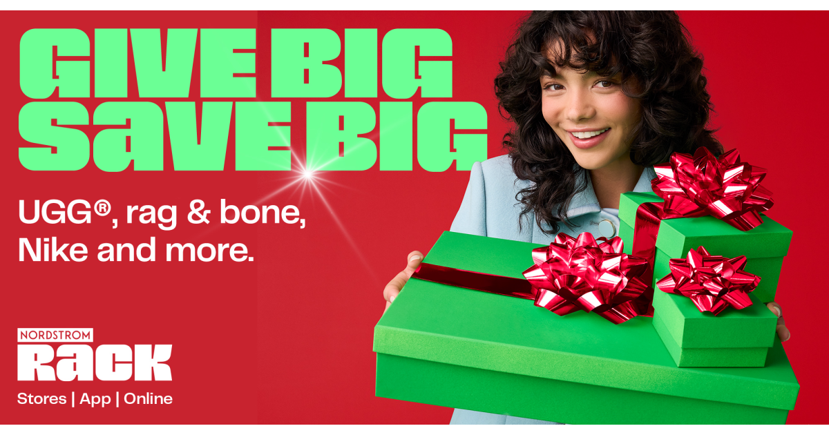 Smiling woman holding three green gift boxes with red bows. Large text reads 